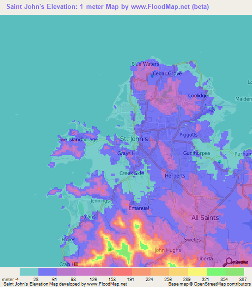 Saint John's,Antigua and Barbuda Elevation Map