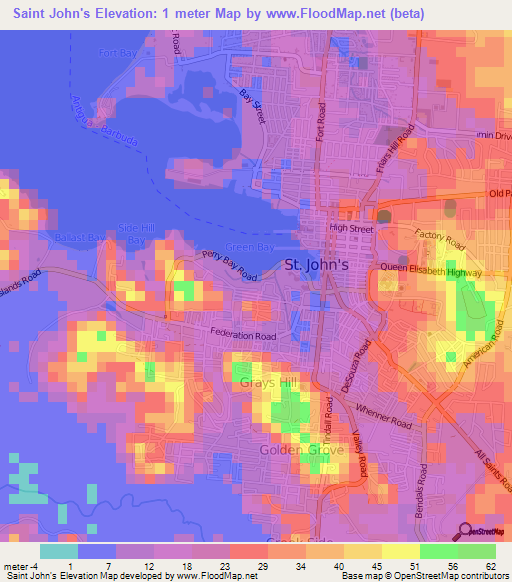 Saint John's,Antigua and Barbuda Elevation Map