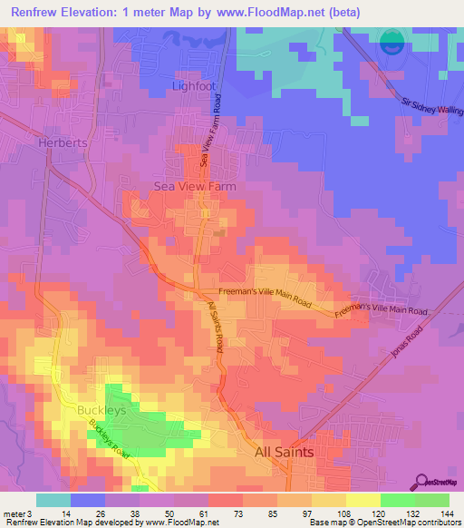 Renfrew,Antigua and Barbuda Elevation Map