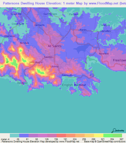 Pattersons Dwelling House,Antigua and Barbuda Elevation Map