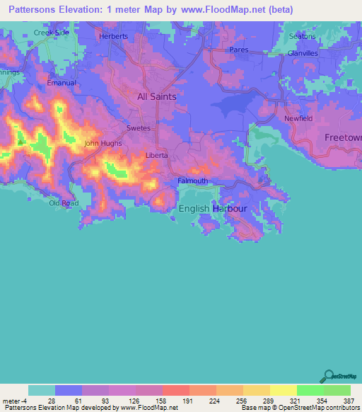 Pattersons,Antigua and Barbuda Elevation Map