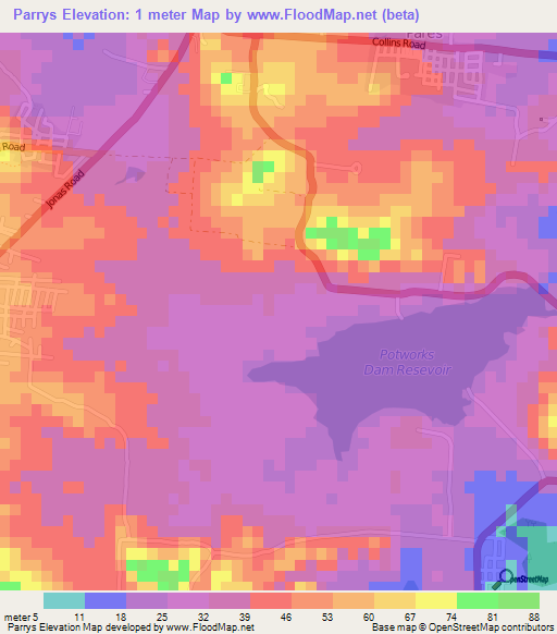 Parrys,Antigua and Barbuda Elevation Map