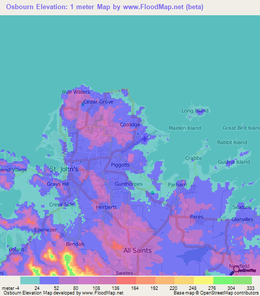 Osbourn,Antigua and Barbuda Elevation Map