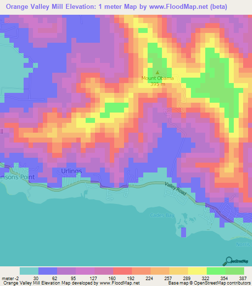 Orange Valley Mill,Antigua and Barbuda Elevation Map