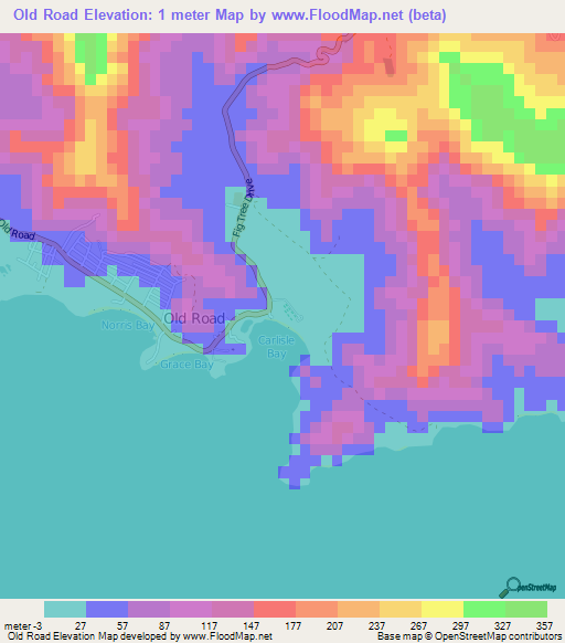 Old Road,Antigua and Barbuda Elevation Map