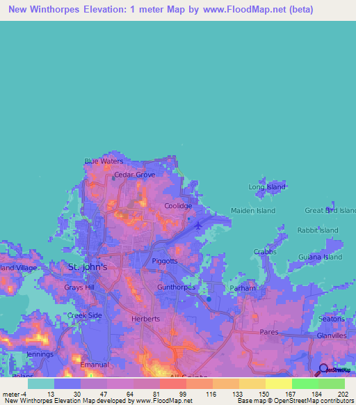 New Winthorpes,Antigua and Barbuda Elevation Map