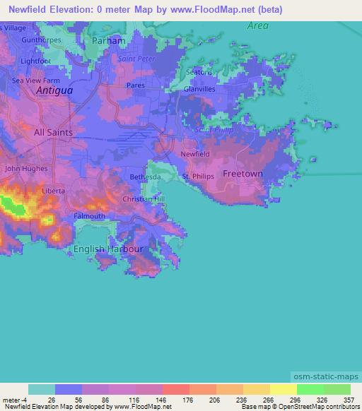 Newfield,Antigua and Barbuda Elevation Map