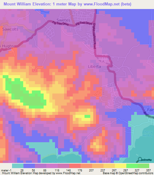 Mount William,Antigua and Barbuda Elevation Map