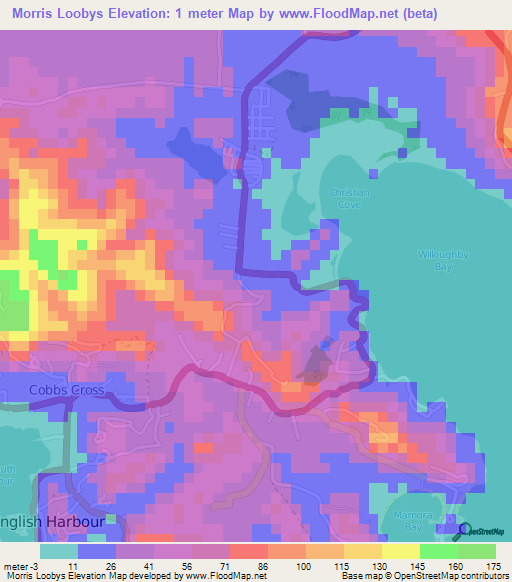 Morris Loobys,Antigua and Barbuda Elevation Map