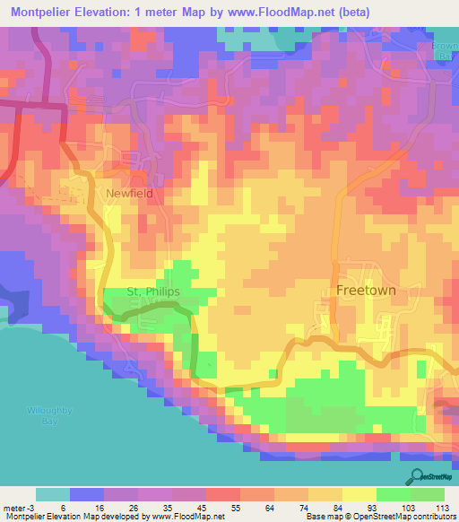 Montpelier,Antigua and Barbuda Elevation Map