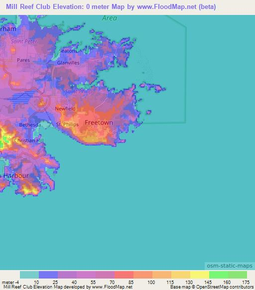 Mill Reef Club,Antigua and Barbuda Elevation Map