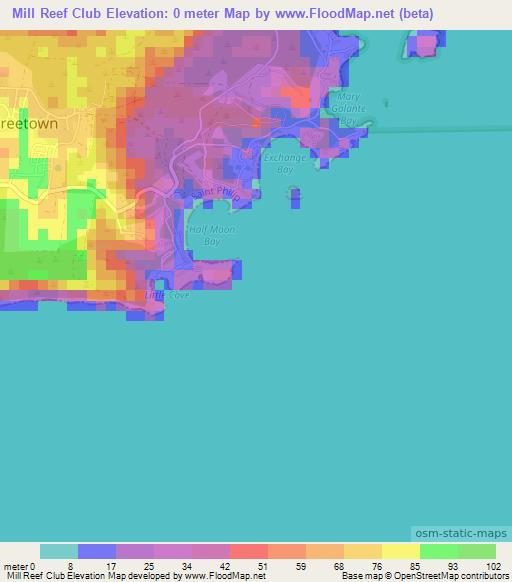 Mill Reef Club,Antigua and Barbuda Elevation Map