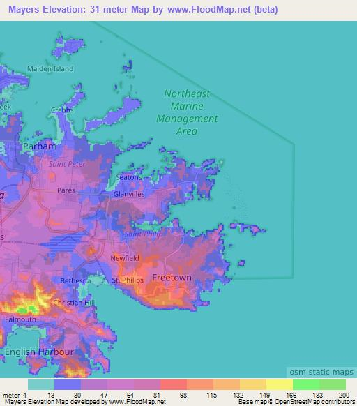 Mayers,Antigua and Barbuda Elevation Map