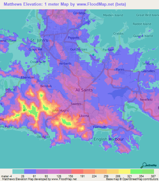 Matthews,Antigua and Barbuda Elevation Map