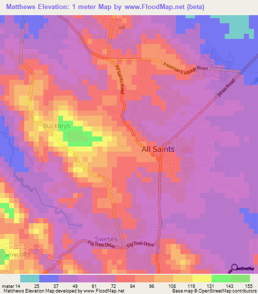 Matthews,Antigua and Barbuda Elevation Map