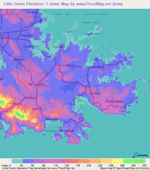 Little Duers,Antigua and Barbuda Elevation Map