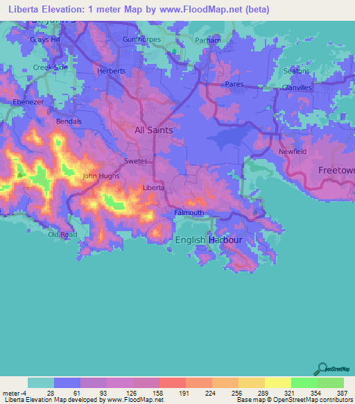 Liberta,Antigua and Barbuda Elevation Map