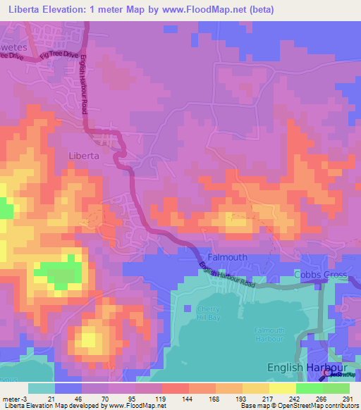 Liberta,Antigua and Barbuda Elevation Map