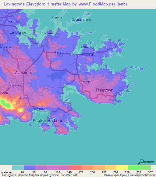 Lavingtons,Antigua and Barbuda Elevation Map