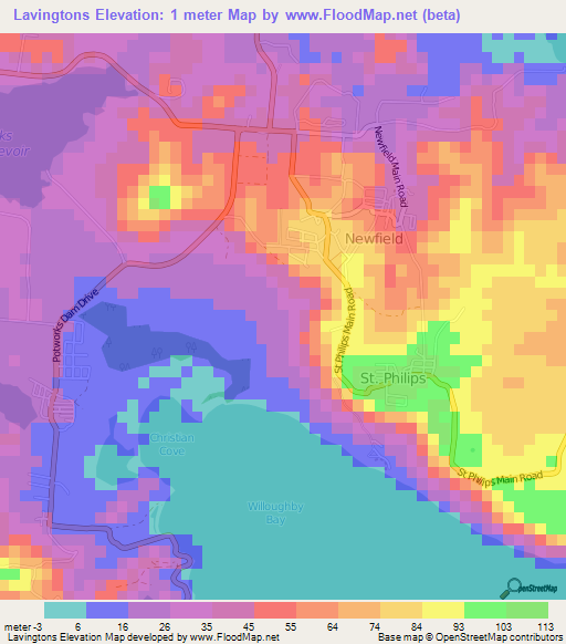 Lavingtons,Antigua and Barbuda Elevation Map