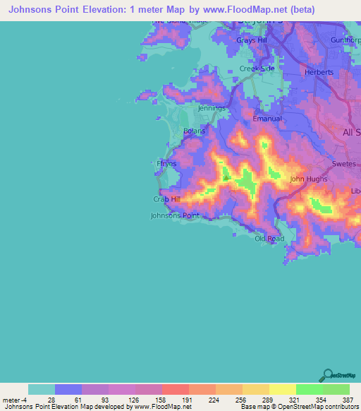 Johnsons Point,Antigua and Barbuda Elevation Map