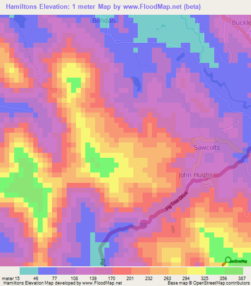 Hamiltons,Antigua and Barbuda Elevation Map