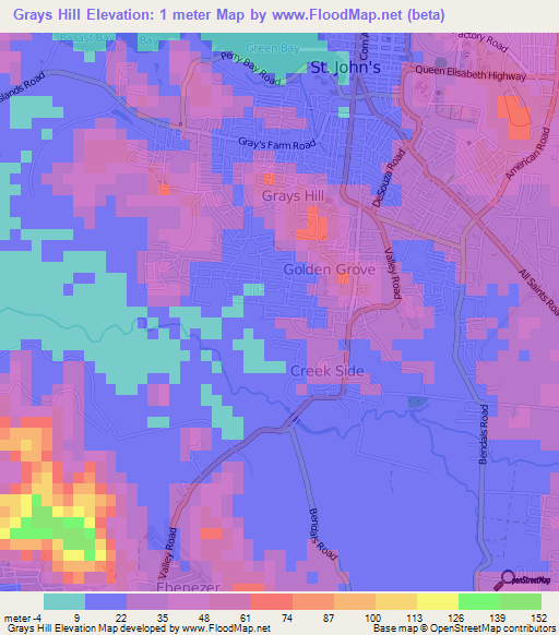 Grays Hill,Antigua and Barbuda Elevation Map
