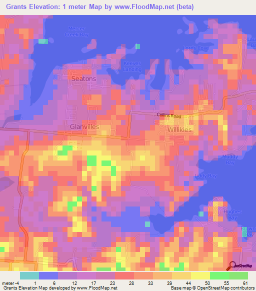 Grants,Antigua and Barbuda Elevation Map