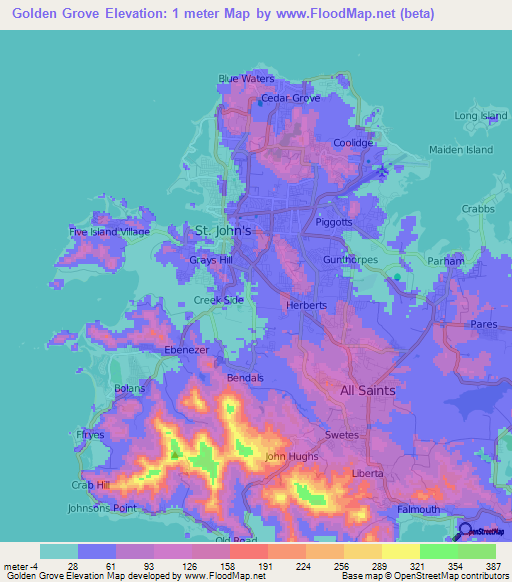 Golden Grove,Antigua and Barbuda Elevation Map