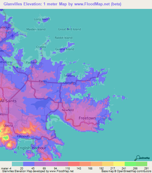Glanvilles,Antigua and Barbuda Elevation Map