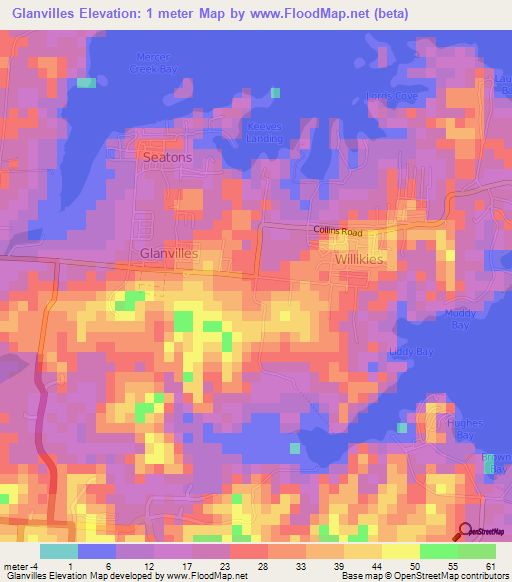 Glanvilles,Antigua and Barbuda Elevation Map