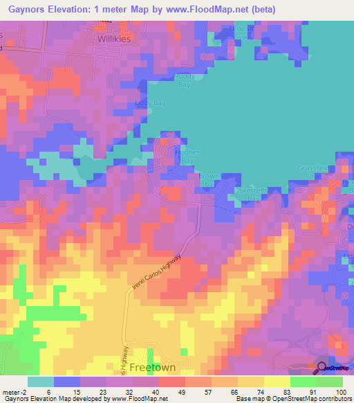 Gaynors,Antigua and Barbuda Elevation Map