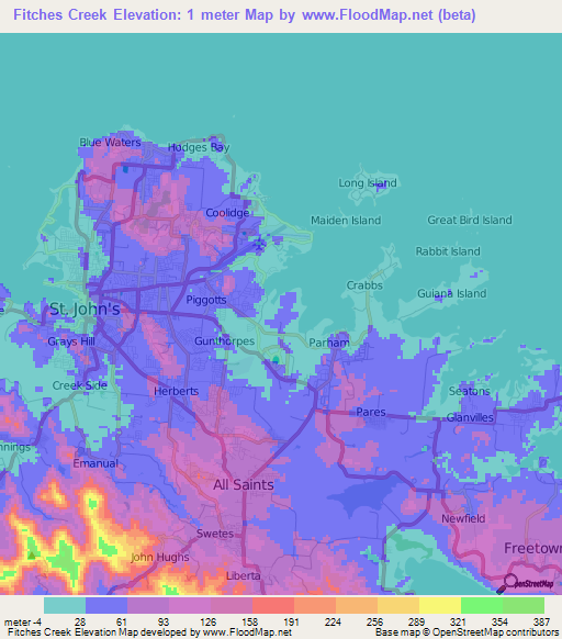 Fitches Creek,Antigua and Barbuda Elevation Map