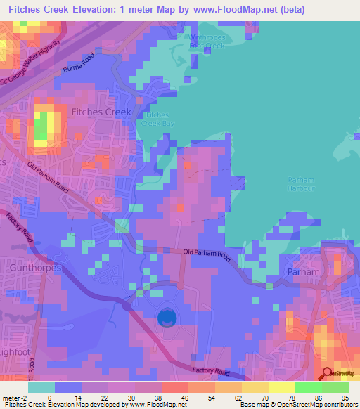 Fitches Creek,Antigua and Barbuda Elevation Map