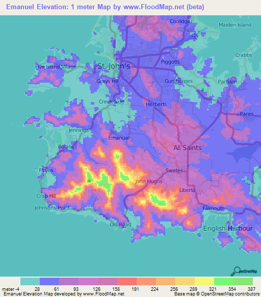 Emanuel,Antigua and Barbuda Elevation Map