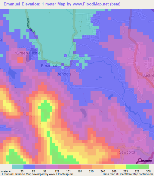 Emanuel,Antigua and Barbuda Elevation Map