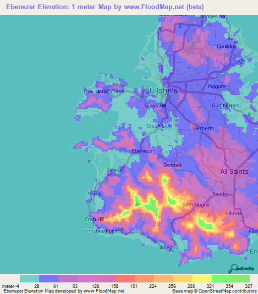 Ebenezer,Antigua and Barbuda Elevation Map