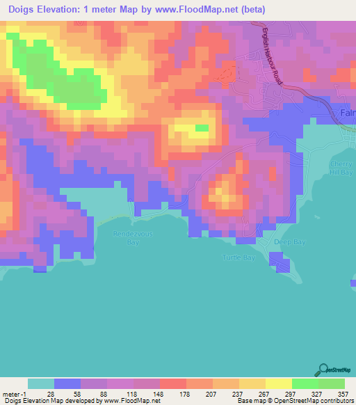 Doigs,Antigua and Barbuda Elevation Map