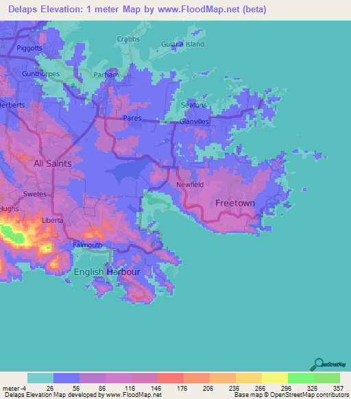 Delaps,Antigua and Barbuda Elevation Map