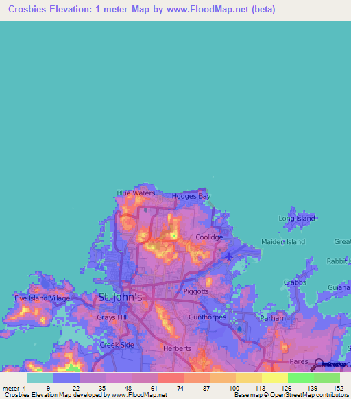 Crosbies,Antigua and Barbuda Elevation Map