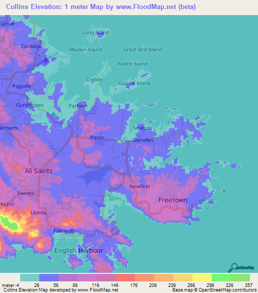 Collins,Antigua and Barbuda Elevation Map