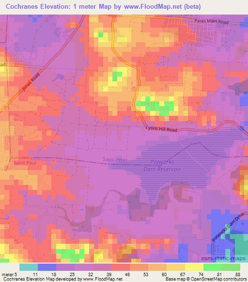 Cochranes,Antigua and Barbuda Elevation Map