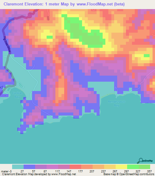 Claremont,Antigua and Barbuda Elevation Map