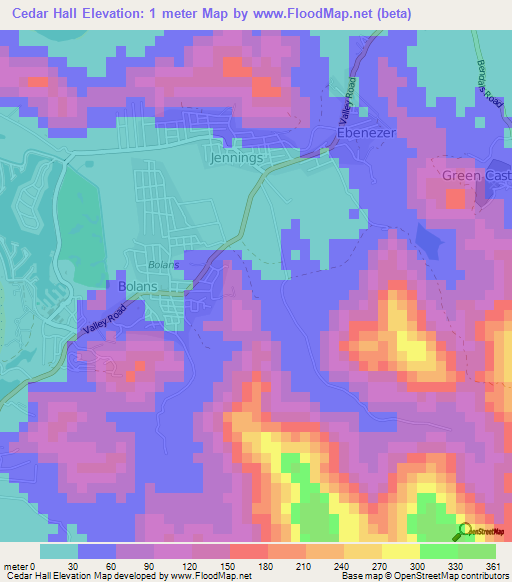 Cedar Hall,Antigua and Barbuda Elevation Map