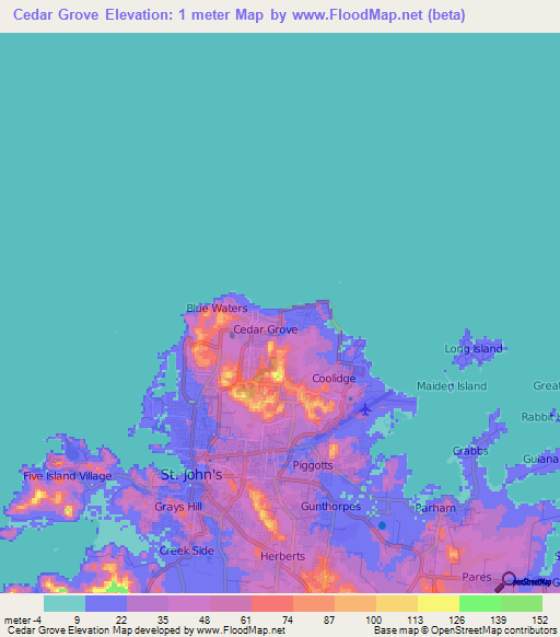 Cedar Grove,Antigua and Barbuda Elevation Map