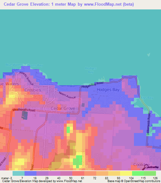 Cedar Grove,Antigua and Barbuda Elevation Map