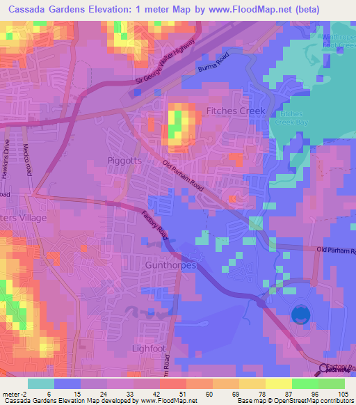 Cassada Gardens,Antigua and Barbuda Elevation Map
