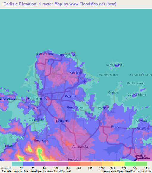 Carlisle,Antigua and Barbuda Elevation Map