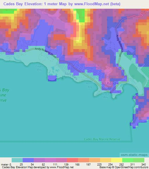 Cades Bay,Antigua and Barbuda Elevation Map