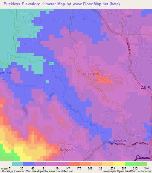Buckleys,Antigua and Barbuda Elevation Map